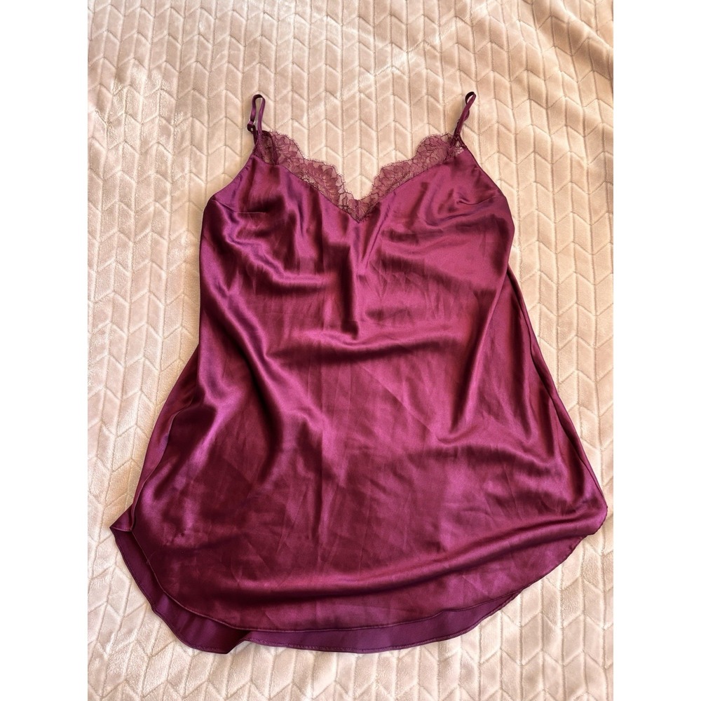 Victoria's Secret Maroon Satin Lace Slip Dress L Vampy Romantic Goth Luxe Wine